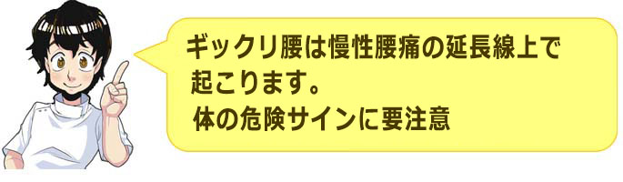 ギックリ腰は腰痛の延長で起こります。